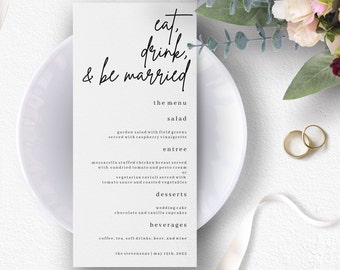 Printable Wedding Menu Template, Editable Wedding Menu, Eat, Drink, and Be Married, Reception Menu, Wedding DIY, Instant Download, AD01