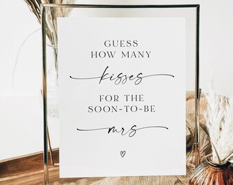 Guess How Many Kisses For The Soon To Be Mrs, Minimalist Bridal Shower Game, Printable Game, Wedding Game Template, Instant Download, AD18