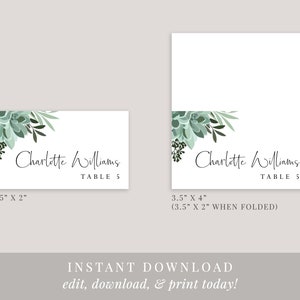Printable Succulent Wedding Place Card Template, Editable Name Cards ...