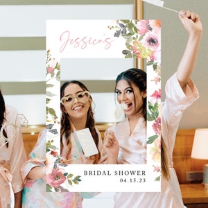Bridal Shower Photo Prop Frame Template, Printable Wedding Photo Booth Prop, Editable, Download, Watercolor Flowers, Bachelorette, AD52