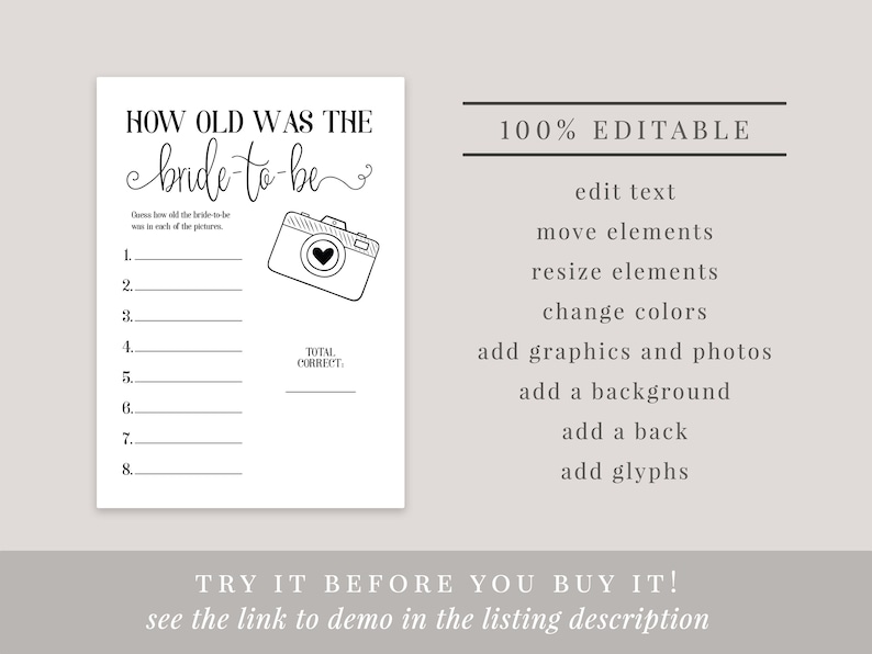 How Old Was the Bride-to-be Printable Bridal Shower Game | Etsy