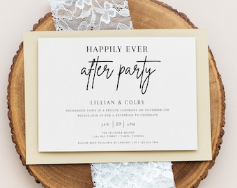 Happily Ever After Party Wedding Reception Invitation Template, Minimalist Wedding Invitation, Digital Download, Printable Invitation, AD01