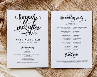 Happily Ever After Wedding Program Template, Order of Ceremony Printable Program, Editable, Download, DIY Wedding, Rustic Wedding, Elegant