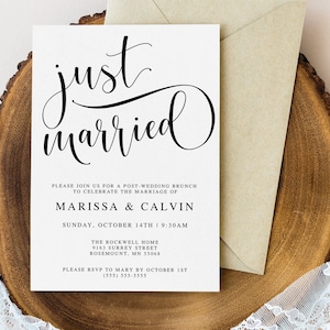 Just Married Printable Wedding Brunch Invitation, Editable Wedding Template, Rustic Wedding DIY, Instant Download, Post-Wedding Brunch, AD04