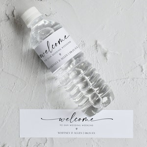Minimalist Welcome Water Bottle Label Templates, Wedding Welcome Bag, Wedding Weekend Welcome, Wedding Water Bottle, Editable Template, AD18