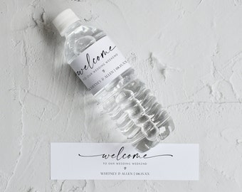 Minimalist Welcome Water Bottle Label Templates, Wedding Welcome Bag, Wedding Weekend Welcome, Wedding Water Bottle, Editable Template, AD18