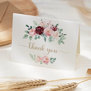 Pink Floral Thank You Card Template, Wedding Thank You Card, Baby Shower Thank You Card, Printable Thank You Card, Instant Download, AD20