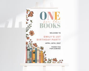 Printed + Shipped One For The Books First Birthday Welcome Sign Template, 1st Birthday Party, Book Theme, Baby Birthday Decor, AD56