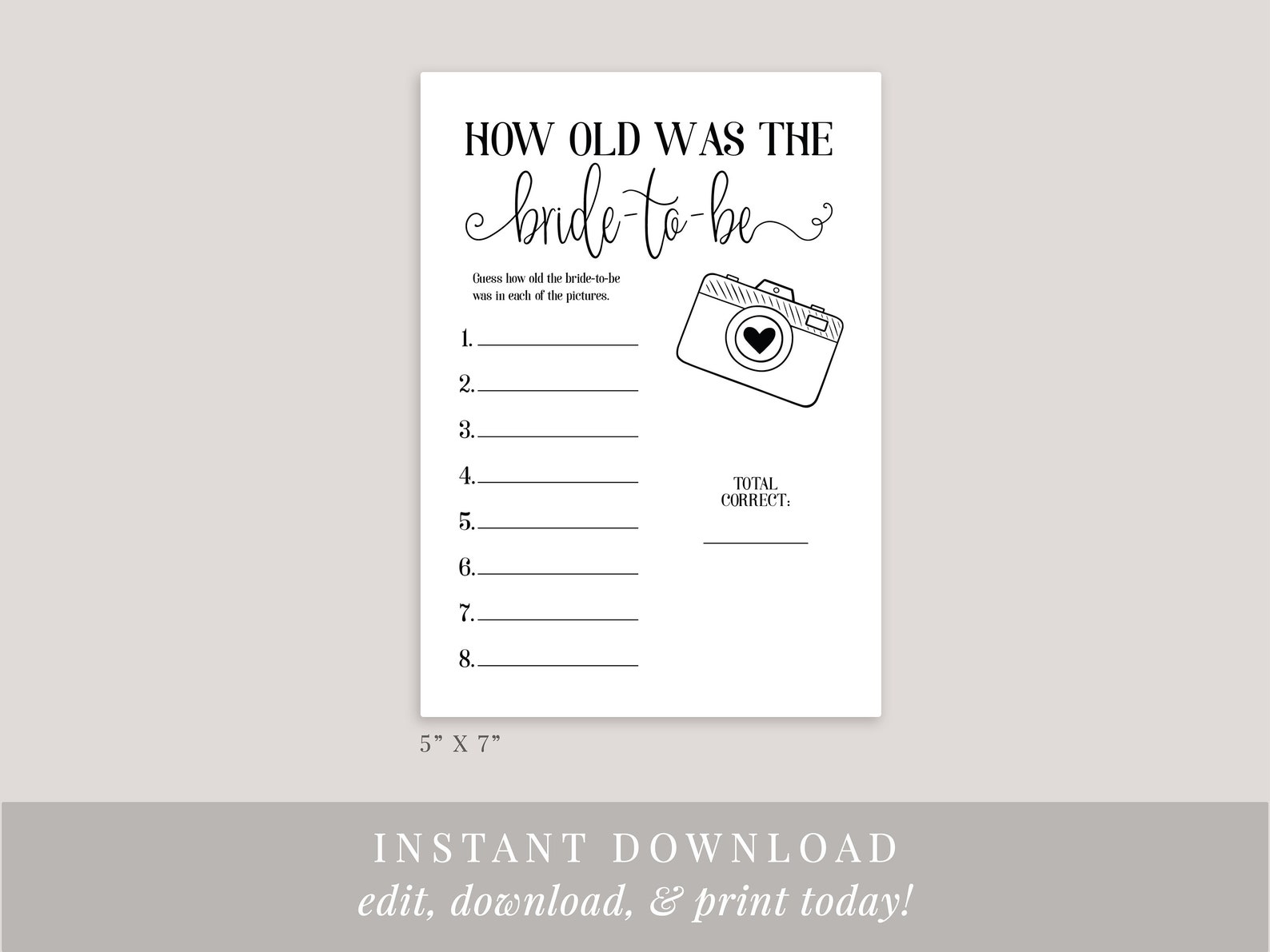 How Old Was the Bride-to-be Printable Bridal Shower Game, Bridal Shower ...