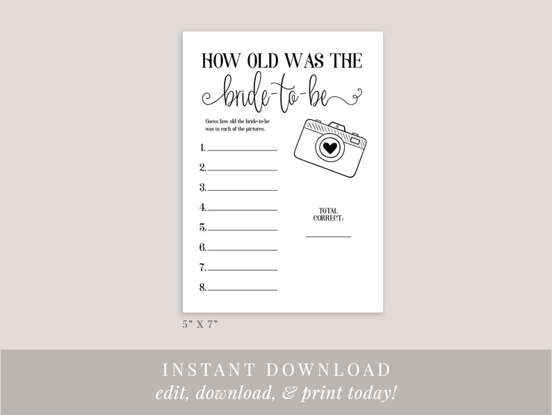 How Old Was the Bride-to-be Printable Bridal Shower Game | Etsy