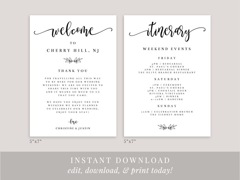 Printable Welcome Card Template Hotel Welcome Bag Insert - Etsy