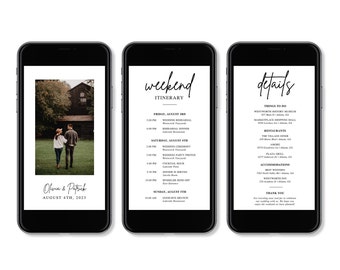 Mobile Wedding Weekend Itinerary Template, Editable Wedding Schedule, Electronic Schedule, Weekend Event Details, Digital Itinerary, AD01