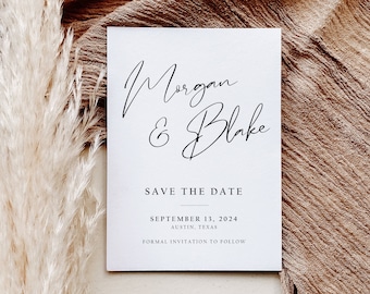 Minimalist Save the Date Template, Printable, Editable Save the Date, Instant Download, Minimalist Modern Wedding, Calligraphy, AD48