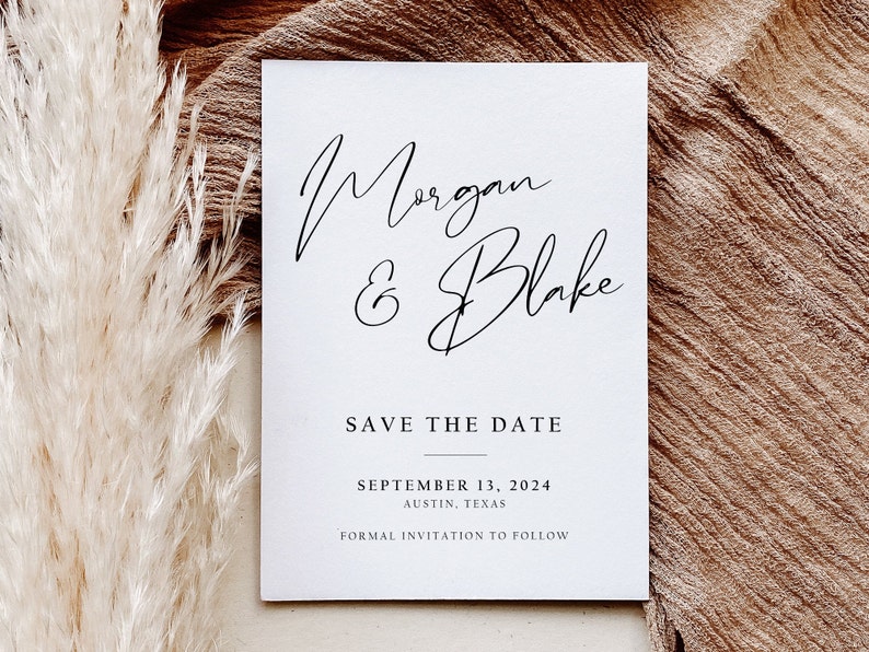 Minimalist Save the Date Template, Printable, Editable Save the Date, Instant Download, Minimalist Modern Wedding, Calligraphy, AD48 image 1