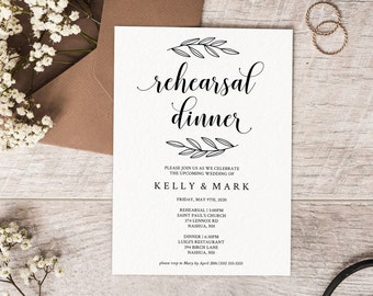 Rehearsal Dinner Invitation Template, Editable Rehearsal Invitation Template, Printable, Download, Rustic Wedding DIY, Greenery, AD29