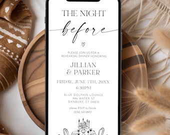 Rehearsal Dinner Invitation For Mobile, Rehearsal Invite With Photo, The Night Before, Editable Template, Wedding, Instant Download, AD18