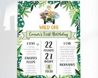 Wild One First Birthday Milestone Sign Template, Milestone Birthday Stats Poster, Printable First Birthday Sign, Printable, Download