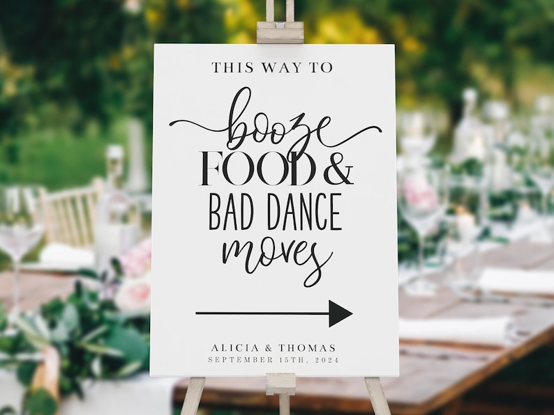 Booze Food and Bad Dance Moves Wedding Menu Template Etsy