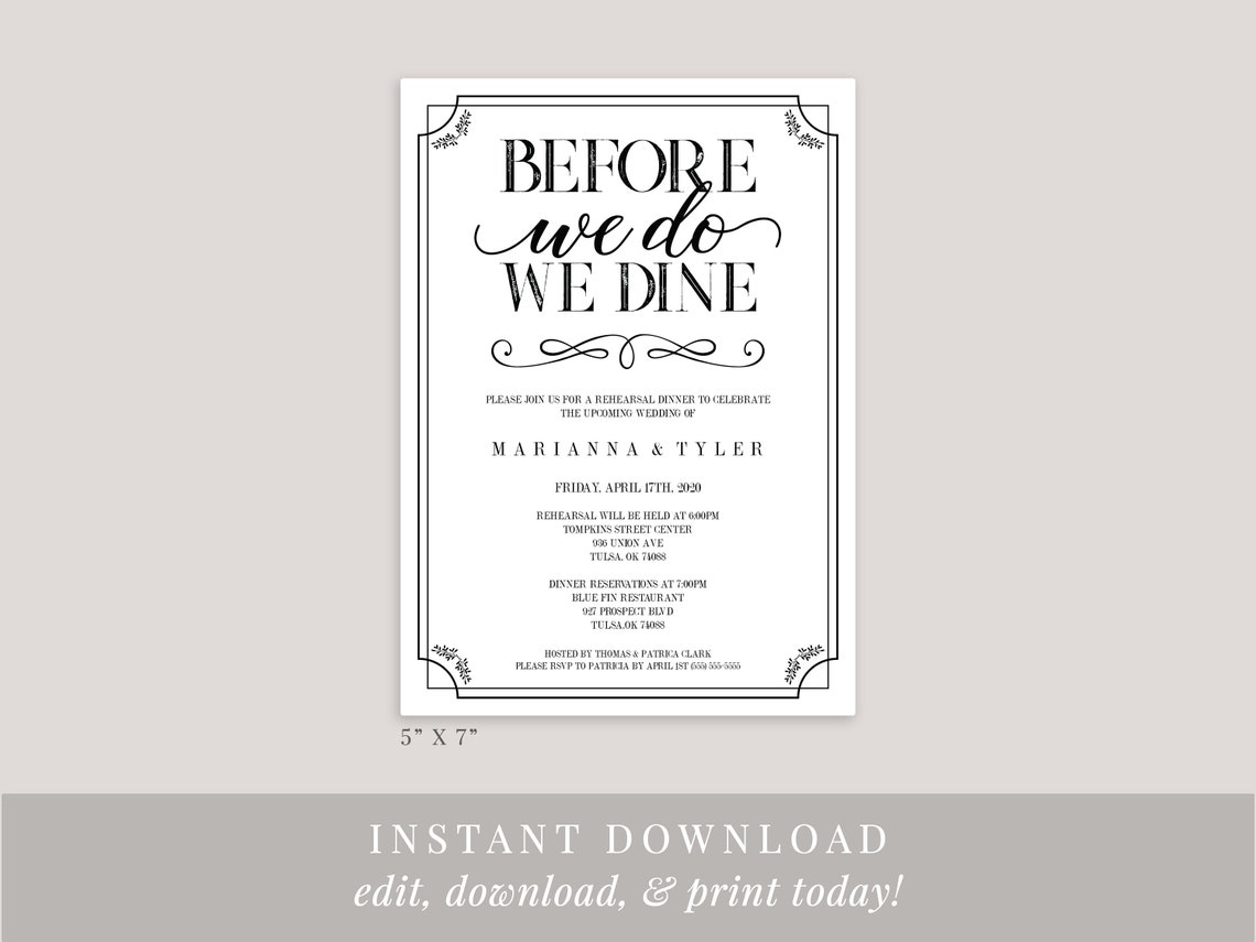 Printable Rehearsal Dinner Invitation Template Editable - Etsy