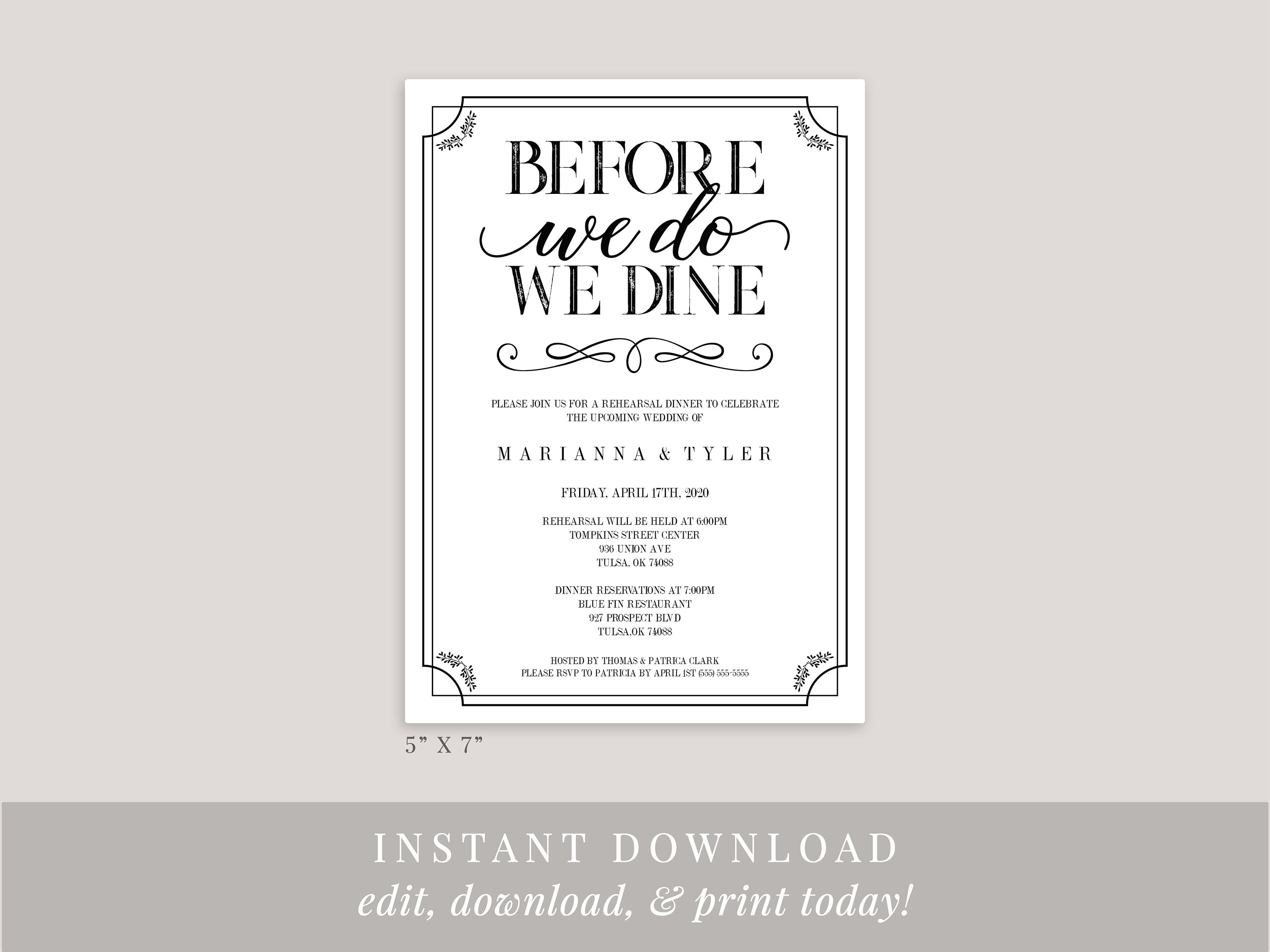 Printable Rehearsal Dinner Invitation Template Editable - Etsy