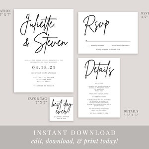 Signature Script Wedding Invitation Set Template, Handwriting Wedding Invitation, Printable Template, Instant Download, Minimalist, AD01 image 2