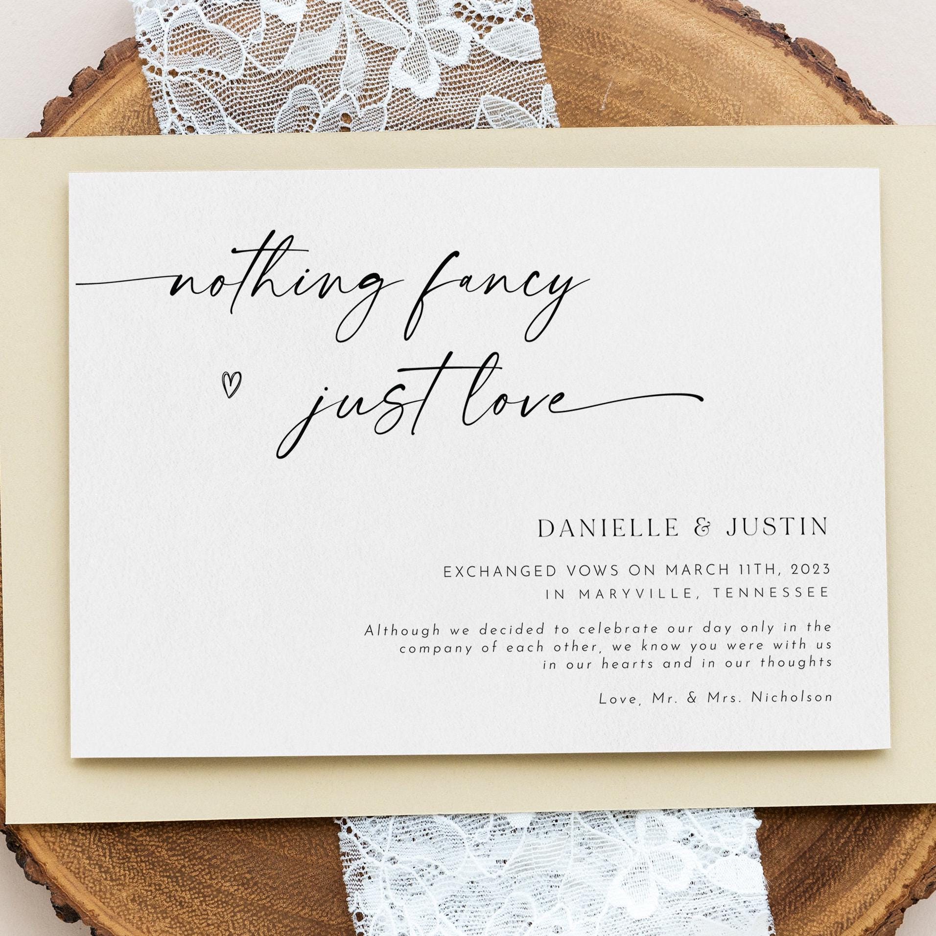 Elopement Announcement Template, Printable Wedding Announcement, Marriage  Announcement, Editable Template, Nothing Fancy Just Love, AD18 - Etsy, image size:1912x1913