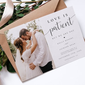 Love Is Patient But We Are Not Elopement Announcement Template, Printable Marriage Announcement, We Got Married, Instant Download, DIY, AD02