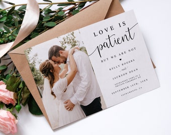 Love Is Patient But We Are Not Elopement Announcement Template, Printable Marriage Announcement, We Got Married, Instant Download, DIY, AD02