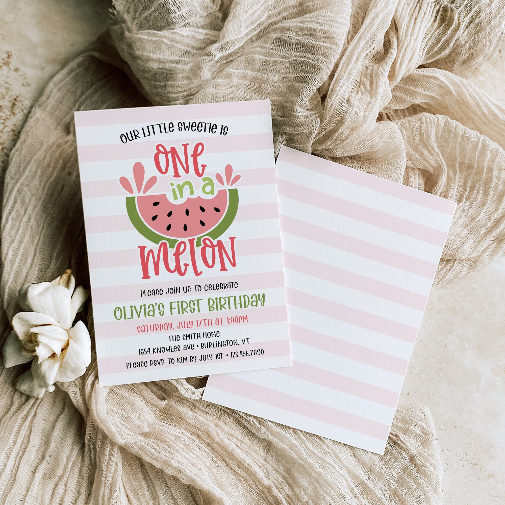 One in A Melon First Birthday Invitation Template, Watermelon Birthday ...