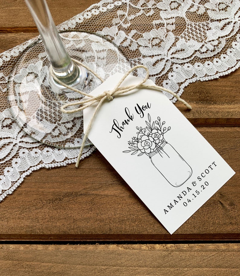 Rustic Mason Jar Thank You Wedding Favor Tag Printable | Etsy