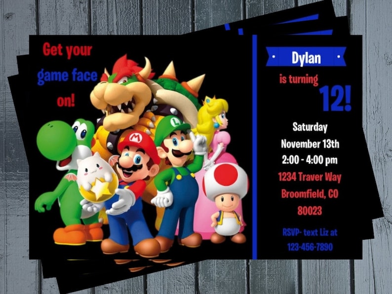 Super Mario Bros Invitation Mario Invitation Super Mario Etsy