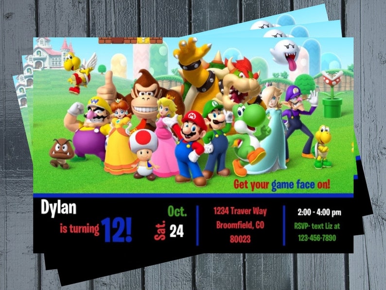 Super Mario Bros Invitation Mario Invitation Super Mario Etsy