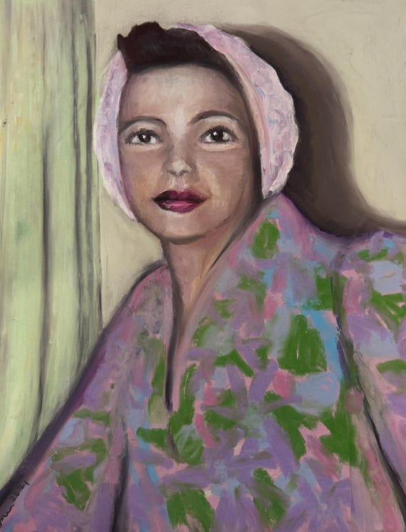 Fine art original work , woman waiting, l signed by artist , art is 14.5 x 18 inches on 16 x 20 sanded paper , wall decor, cottagecore