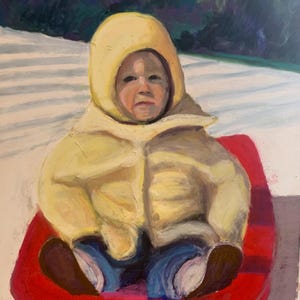 Schlitten fahrendes Mädchen Kunstdruck: Nostalgische Winter Kunst, 30x40