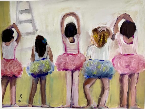 Ballet Dancers Giclee Print: Whimsical Child Art, Pastel Colors cotttagecore