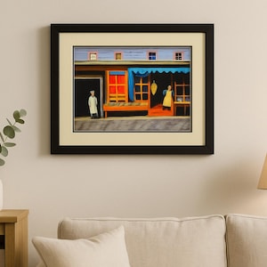 Charming vibrant  rustic storefronts painting on giclee print , unique art gift 8 x 6