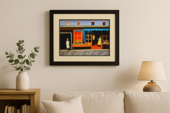 Charming vibrant  rustic storefronts painting on giclee print , unique art gift 8 x 6