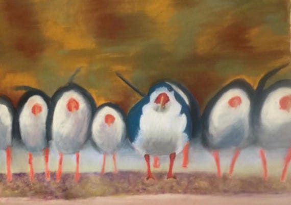 Whimsical Birds Giclee Print: Humorous Beach Scene, Signed Limited Edition, cottagecore