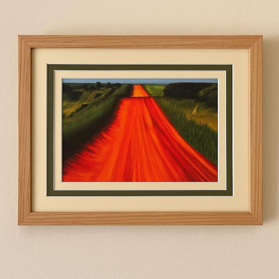 Impressionist Dramatic painting of a hilly road, 8x6 giclee art print , wall decor, cottagecore