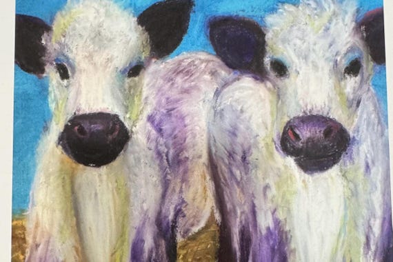 Baby Cow Giclee Print: Whimsical Pastel Cottagecore Art