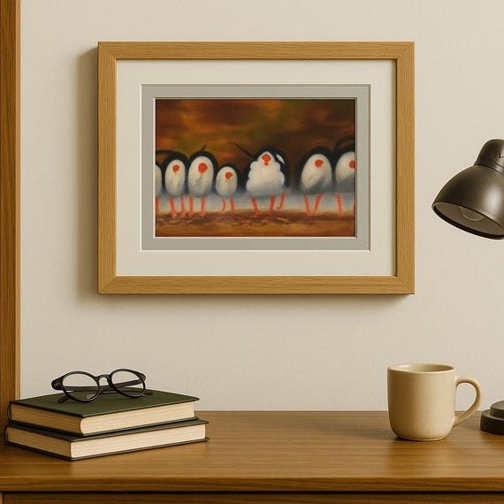 Whimsical humorous birds, feathered friends, unique gift, giclee art print, art painting, fine art wall decor , home decor , 8x6 and 11x14