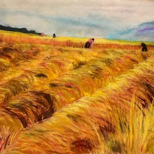 Impressionist Giclee Art Print: Golden Grass Field Landscape, 8x6 Fine Art
