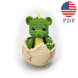 Baby Drache Häkelanleitung, Amigurumi Dinosaurier, schlüpfender Dino, Fantasy Amigurumi, PDF Sofort-Download