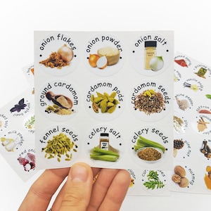 CUSTOM Pantry labels Laminated, Spice labels quick-find, Cook gift, Stickers with picture, Round jar label, Spice Container, Kitchen labels