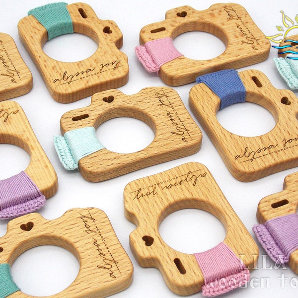 Wooden camera teether, Photographer client gift, Newborn teether, Wholesale teethers, Bulk toy camera