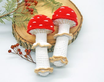 Hochet de champignon, Jouet pour bébé, Champignon au crochet, Cadeau de baby shower Woodland, Jouet de champignon, Cadeau pour nouveau-né, Hochet pour bébé, Jouet pour bébé sûr