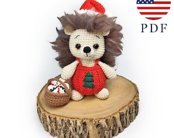 Christmas Hedgehog crochet pattern, Amigurumi tutorial, PDF Instant download, Woodland toy