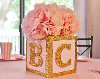 Baby Block Centerpiece Rose Gold Baby Shower Baby Block Etsy
