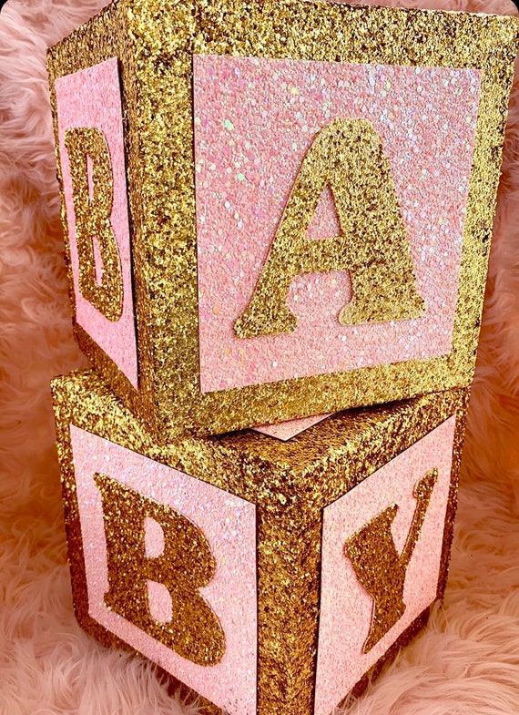 Baby Shower Decor Jumbo Block Centerpiece 8inch Pink And Gold