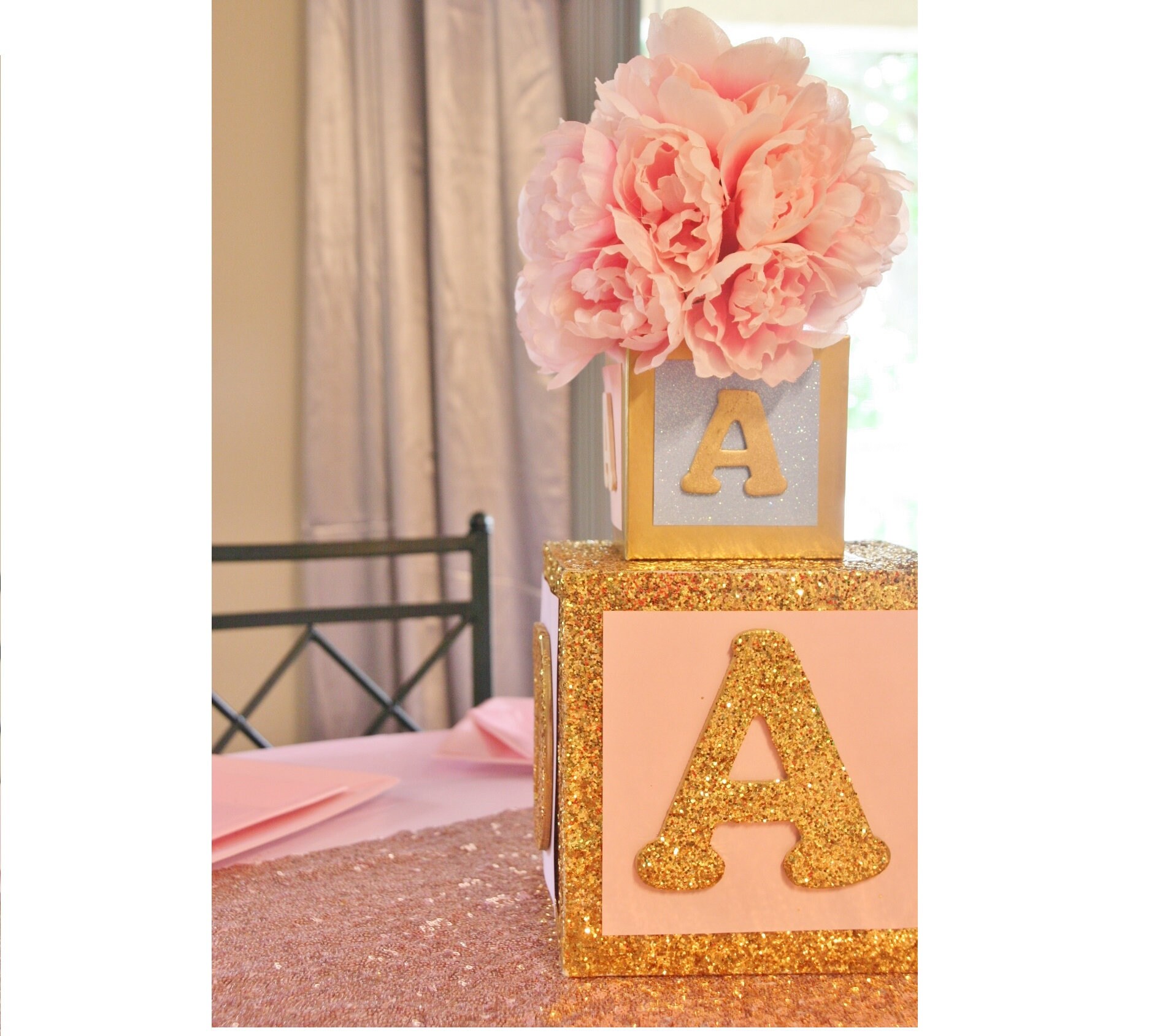 Baby Shower Gender Reveal Centerpiece Baby Block Centerpiece Etsy